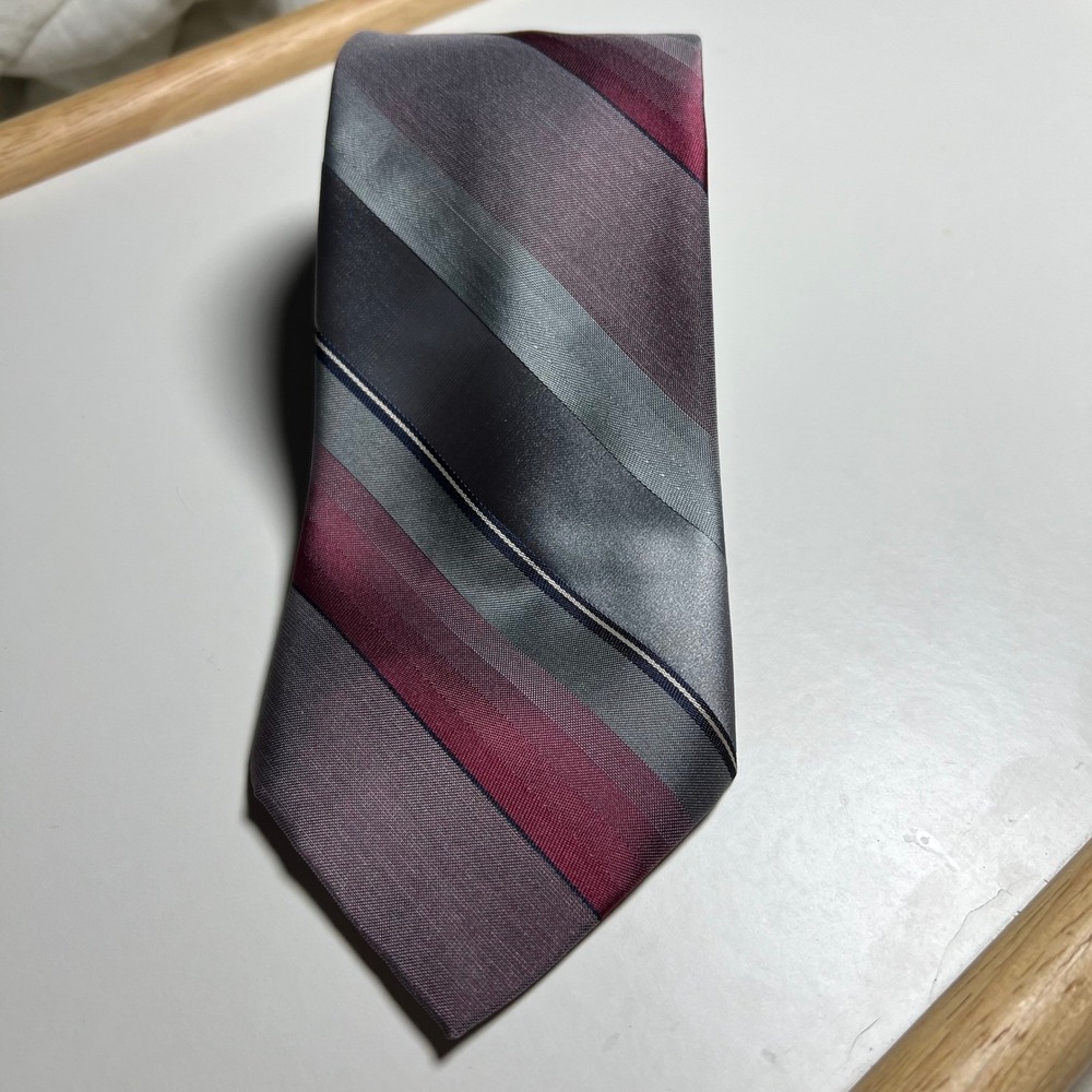 Towncraft‎ Mens Necktie Diagonal Striped Grey Burgundy OS